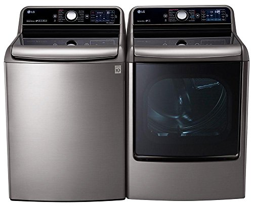 LG Graphite Steel Top Load Laundry Pair with WT7700HVA 29" 5.7 Cu. Ft. Washer and DLEX7700VE 9.0 Cu. Ft. Capacity Electric Dryer