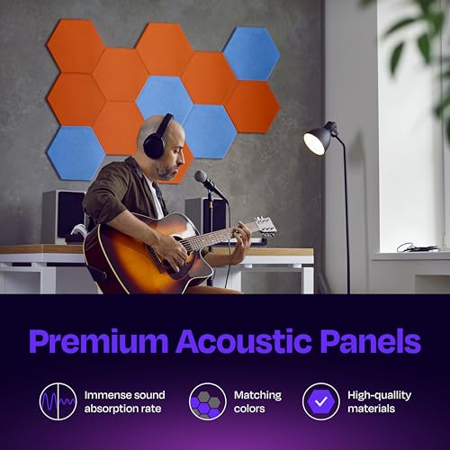 Image of Acoustic Panels 12-Pack Soundproof Wall Panels 12 inchX10.4 inchX0.4 inch Sound Panels High Density Sound Dampening Panels - [Poppy Orange Hexagon]