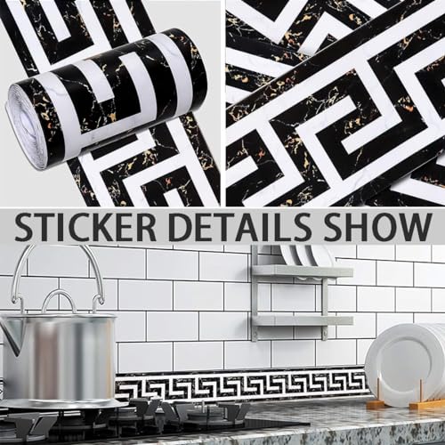 Gkkbuff G0060-BLACK GOLD A Modern Geometric Wall Covering Pvc Wallpaper Border Borders Stickers Border Decortaive Tile Stickers Kitchen Cabinet Toilet Border thumb #4