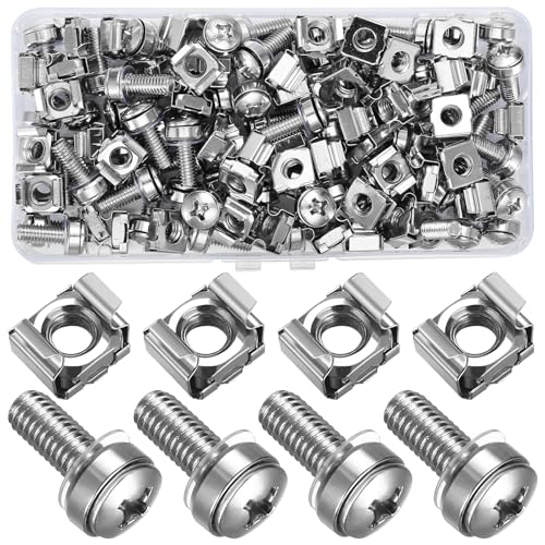Tornillos y Tuercas Enjauladas para Armario Rack de Servidores, 110 Pcs/55 Set M6x20mm Tuercas de Enjauladas y Tornillos para Armarios de Servidores de Rack Montaje