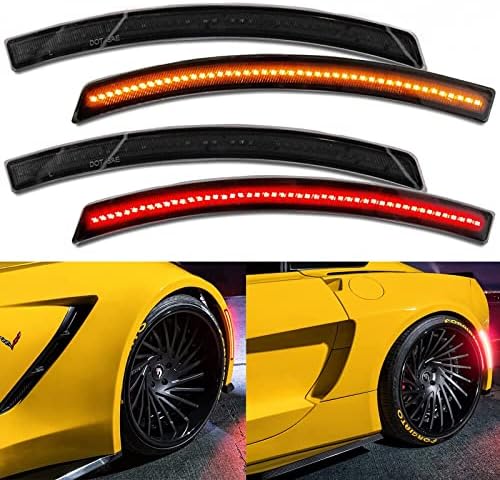 NSLUMO LED Side Marker Lights for Chevy Corvette C7 2014-2019 Smoked Lens 192-SMD Amber Front Red Rear C7 Side Signal Marker Lights Replace OEM Sidemarker Lamps