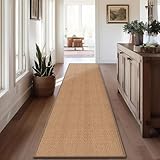 8ft Natural Jute Hallway Runner Rug Non Slip Washable, Rubber Backed Long Indoor Entryway Runner, Absorbent Kitchen Carpet Sink Rug, Camel