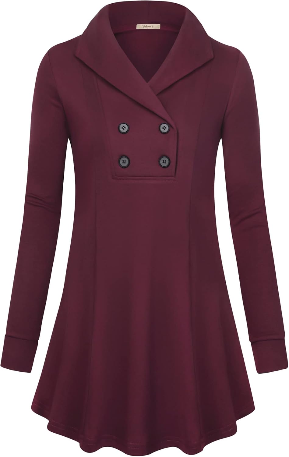 Bebonnie Womens Long Sleeve Casual V Neck Sweatshirts Pullover Tunic Tops with Buttons - Image 2