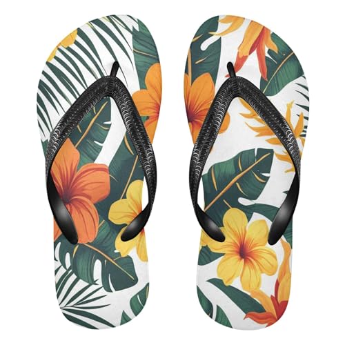 Burbuja Hibiscus Flower Flip Flops for Women Men, Soft Thong Sandals Rubber Slippers for Pool Beach Essentials