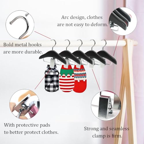 MIUPOO Mini Hanger,Pet Apparel Hangers,Cat Clothes Small Wooden Hangers with Anti Slip Clip, Pet Clothes Hanger,Dog Clothing Display Hanger,Hat Tie Wig Storage Rack,Black,2 Pack. - Thumbnail 3