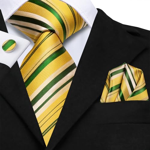 Image of Hi-Tie Men's Tie Sets Silk Paisley Striped Necktie Pocket Square Cuff-links Sets Wedding Business Holiday