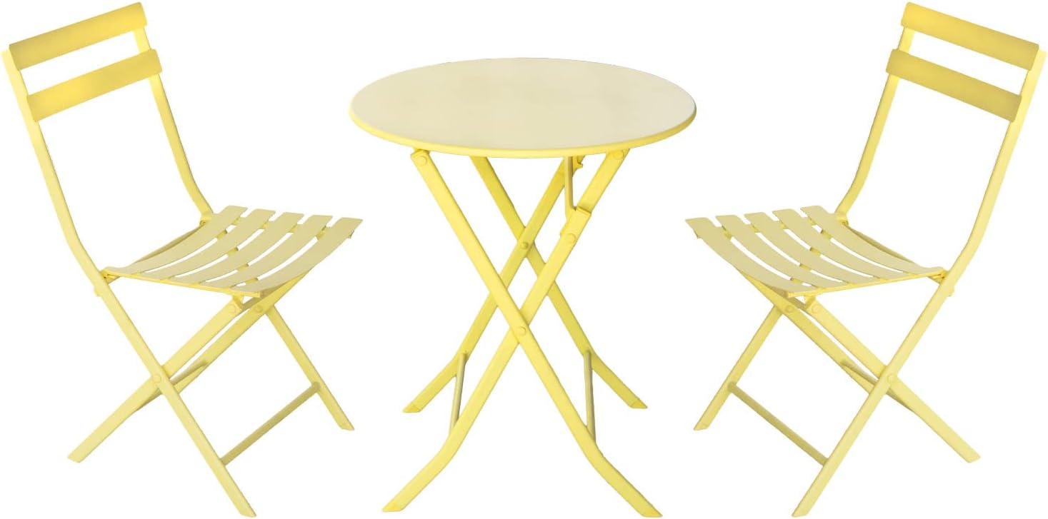 GardenAddictBistro Set 3 Piece, Garden Furniture Set, Bistro Table and ChairsSet of 2, Premium Steel, Outdoor Patio Table Chairs for Balcony,Yard, Garden (Yellow)