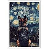 Funny Dog Decor Poster Vintage Van Gogh The Starry Night Dog Print Canvas Wall Art Cute Animal Room Aesthetic Prints Painting For Home Bedroom Dorm Wall Decor 12x16in Unframed