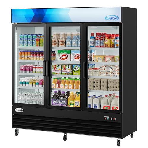 Image of KoolMore - MDR-3GD 78 1 /4 inch Commercial Glass 3 Door Display Refrigerator Merchandiser - Upright Beverage Cooler with LED Lighting - 53 Cu. Ft. Black