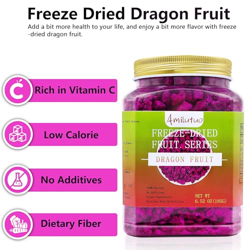 Amilutuo Freeze-Dried Dragon Fruit, Freeze-Dried Fruit, No Added Sugars, 6.52Oz/185G Dragon Druit Chunks, Dry Dragon Fruit thumb #3