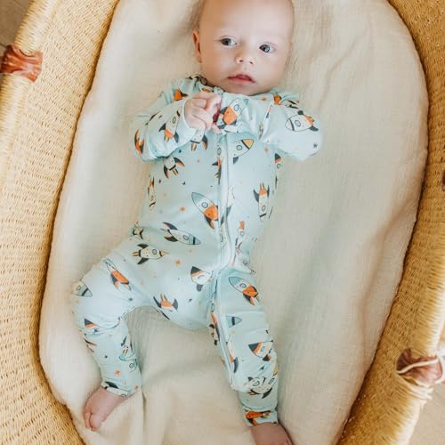 Image of Copper Pearl Zip-Up Footie Baby Pajamas - Soft Newborn Onesies for Boys & Girls, Tag-Free with Two-Way Zipper Baby Sleepers for Newborn - 24 Months, Rocketeer