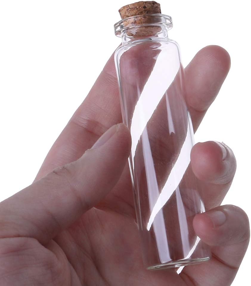 LLLucky 10Pcs 20mL Glass Message Bottle Wish Jars Spice Essential Oil Perfume Storage Containers Vial Cork Top Stopper Storage DIY Crafts Pendant