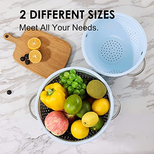 Rorence Powder Coated Steel Colander Set Of 2 - Blue #TOP3
