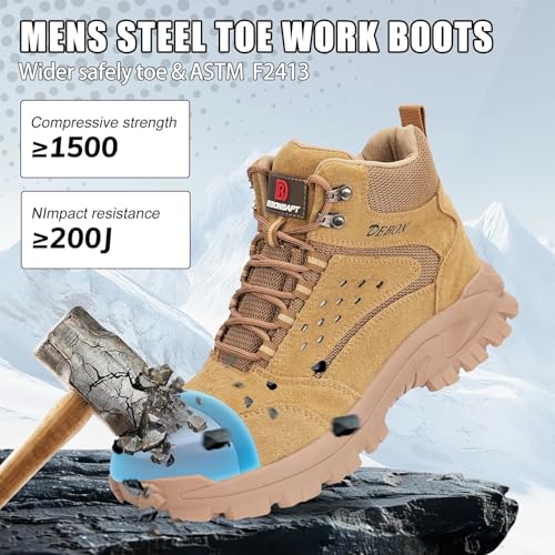 Image of Steel Toe Boots for Men Women Comfortable Lightweight Work Boots for Men Industrial Construction Boot Non Slip Work Shoes