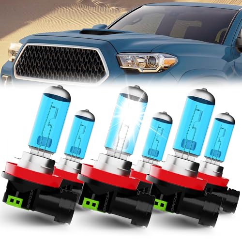 QIPEIZSP fit for (2016-2019) Tacoma Halogen Lights Headlights Bulbs, H11/H8/H9 High Beam + H11/H8/H9 Low Beams Halogen Headlight + H11 Fog Light, Pack of 6