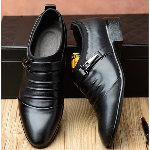 Image of Men's Strap Buckle Slip-on Dress Loafers Shoes Formal Tuxedo Leather Shoes for Male Business Work Office