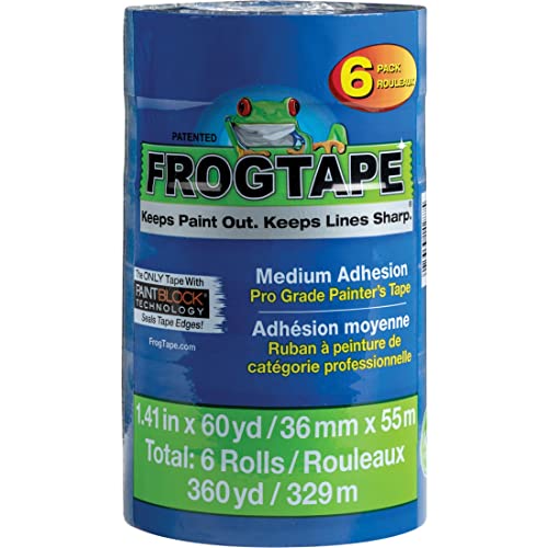 FROGTAPE 242750 Pro Painter's Tape with PAINTBLOCK, 1. 41-Inch x 60-Yards, Blue, 6 Rolls