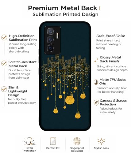Image of City Light Pattern Design Premium 2D Printed Metal Back Case Cover for Vivo V23E 5G / Y75 4G