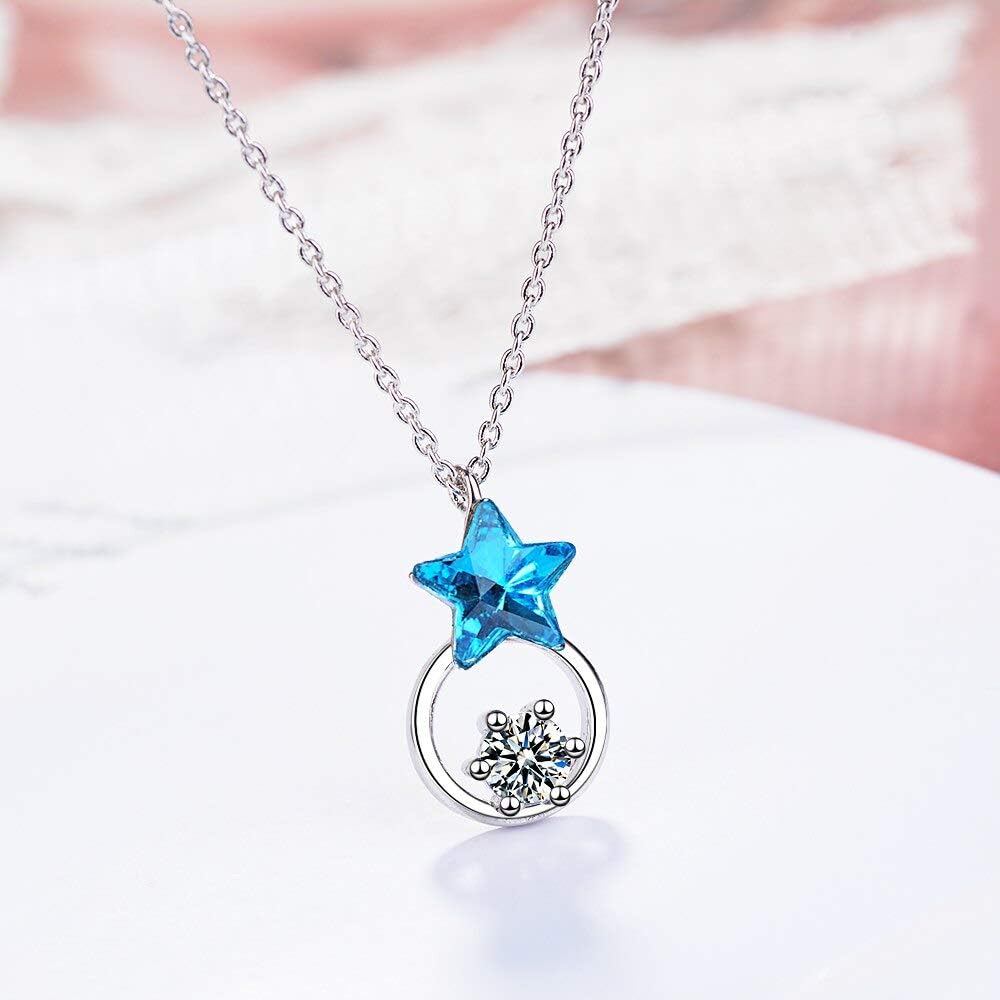LYGBAOFUL Halsketten aus 925er-Sterlingsilber mit blauen Kristallen für Damen, modischer Statement-Schmuck