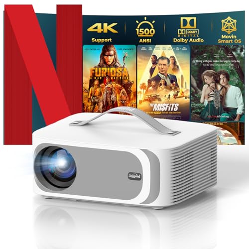 [AI Movin 2.0 System/1500 ANSI/Auto Focus] Portable-Projector with WiFi and Bluetooth, Outdoor-Projector 30W DoIby Audio APPS Built-in, Lisowod 4K Support Smart Proyector with HDR10+ 2025 Upgraded
