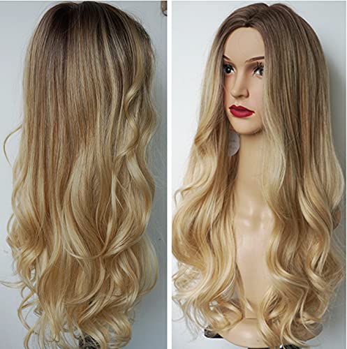 Blonde wig Cosplay robin girl costume wig Long Blonde wigs Halloween Sweater for Adults wig for women Wave Curl Synthetic Hair Middle Part wigs for Women (4/613/27)