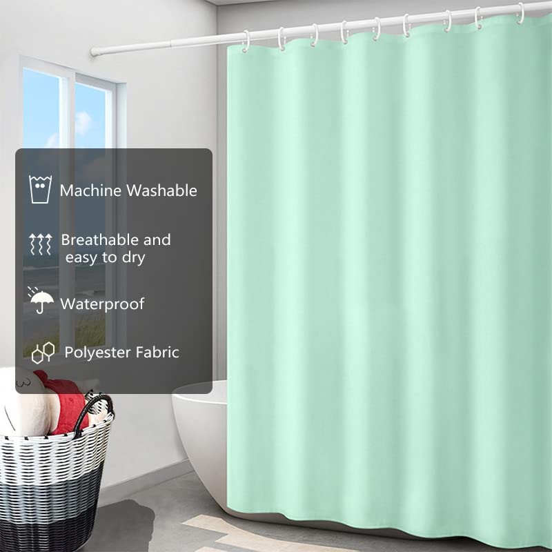 Image of LLSCL Apple Green Fabric Shower Curtain Liner with Magnets, Waterproof Hotel Quality, 72 x 72 Machine Washable