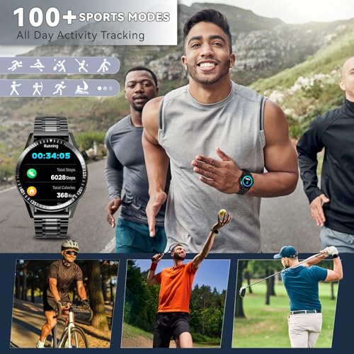 Smartwatch Herren mit 3 Uhrgürteln, Smartwatch mit Anruf-, Sprachassistent-und Nachrichtenfunktionen, Business-geeignet, über 100 Sportmodi, Sportuhr für Android und iOS, Schwarz – Bild 5