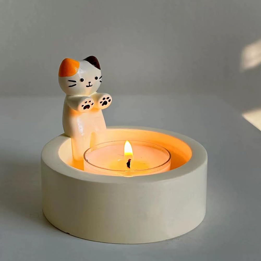 Portacandele A Forma Di Gatto In Resina - Decorazione Carina Per Tavolo, Caminetto O Vassoio, Perfetto Per Chi Ama I Gatti