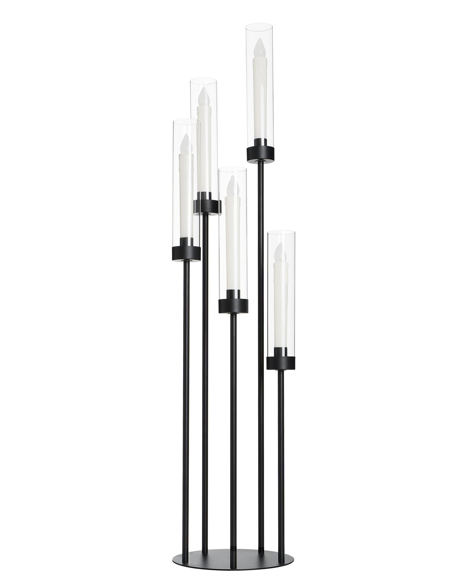 VINCIGANT 5 Arms Black Candelabra Centrepieces with Acrylic Lampshade, 39.4'' Tall Candle Holders for Wedding Table, Party, Halloween, Home, Events Decoration, Fit for LED Candles