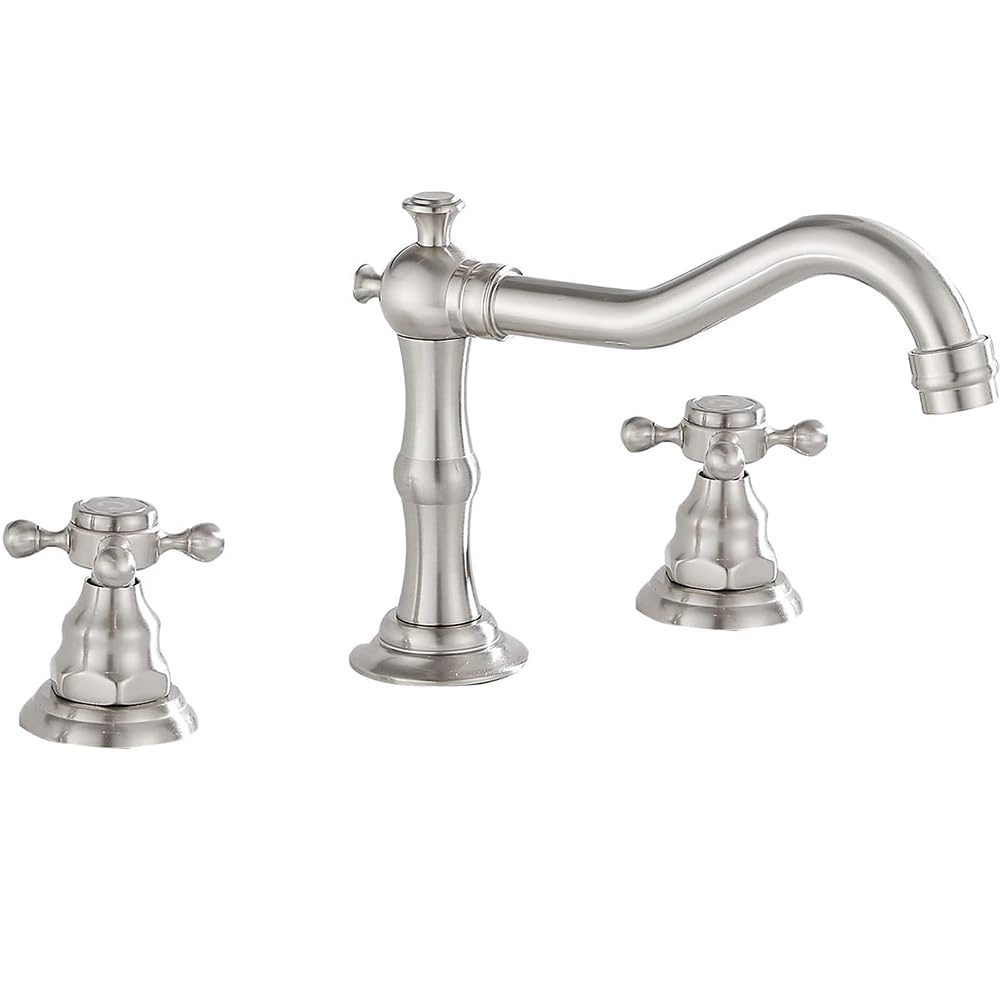 SOHNVWTGD 3 Holes Vintage Double Handle Basin Mixer Tap Widespread Bathroom Sink Bathtub Tap Deck Mounted,8 inch 2 Handles 3 Holes Bath Tub Tap Brushed Nickel