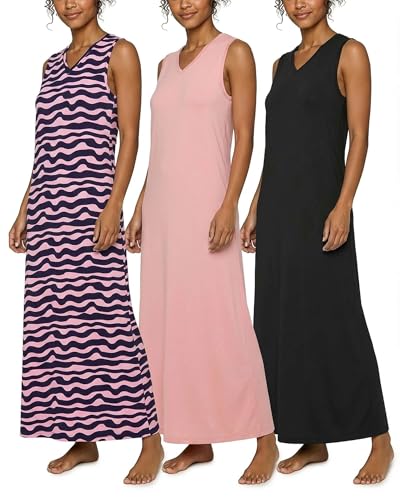 Image of Real Essentials 3 Pack: Women's Soft Tank Nightgown Sleeveless Nightshirt Sleep Dress (Available In Plus Size)