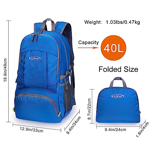 Image of G4Free 40L Lightweight Packable Hiking Backpack, Waterproof Travel Daypack | Water-Resistant Polyamide, Size: 18.9*12.9*9.4inch(L*W*H), 100% Waterproof Wet Pocket, Travel, Climbing, swimming