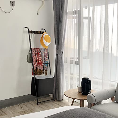 Metal Blanket Ladder Towel Rack Bathroom Towel Holder Wall Leaning Blanket Ladder With Storage Bin Decorative Ladder Rack For Pool Drying Bar For Towels Quilt Storage Organizer With Hooks, Black #TOP4