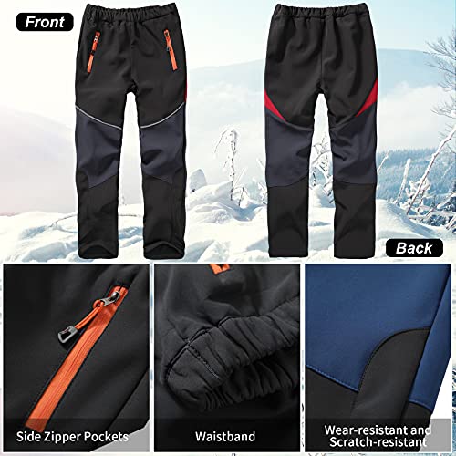 Toomett Boys Snow Cargo Pants,Girls Kids Outdoor Fleece-Lined Soft Shell Hiking Insulated Waterproof Pants,1510,Black/Grey-M(6-7 Years) #TOP2