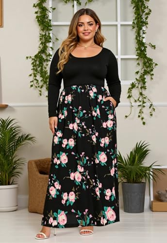 Image of Nemidor Women Plus Size Casual Maxi Dress Long Fall Pockets