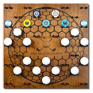 38 Golf Ball Display Case Wall Mount – Golf Accessories for Men, Cool Unique Gifts for Golfer Men Women, Memorabilia Stand Poker Chip Holder, Wood Board and Tee, Brown