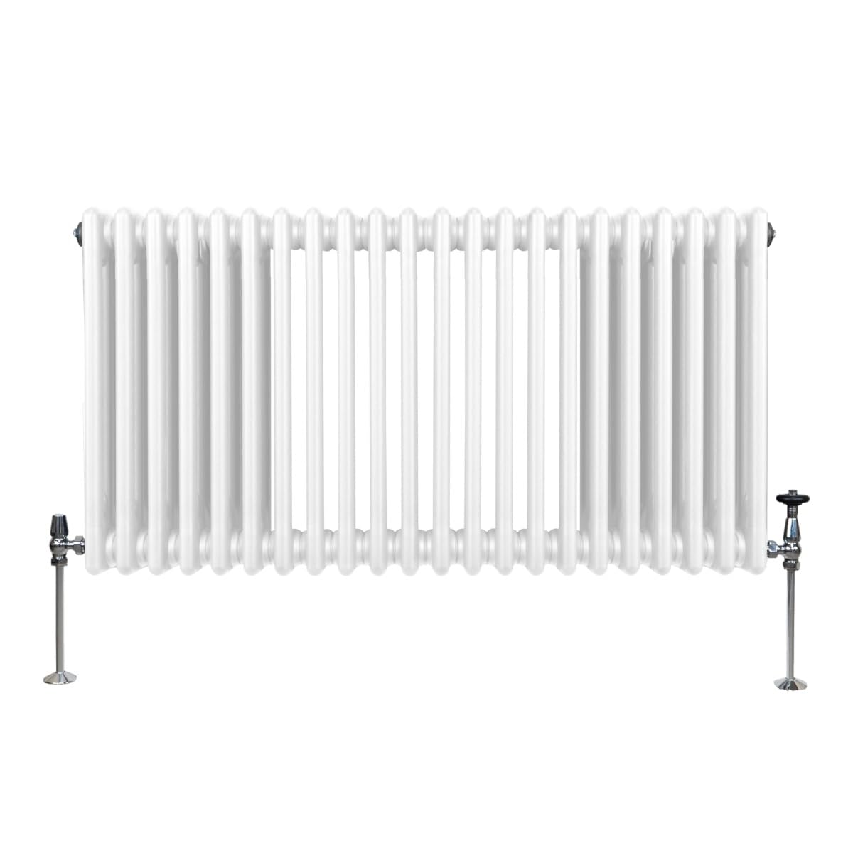 Radiador Tradicional Horizontal de 3 Columnas 600mm x 1012mm | Blanco | Acero | Montado en pared | Kit de fijación y soportes + Cepillo de limpieza GRATIS | Calefacción estufa calefactor