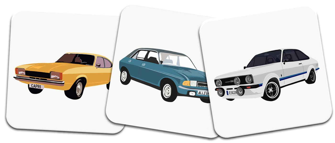 Original Illustrated Classic Car 95mm Square Cork Backed Coaster