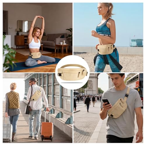 Image of Money Belt for Travel Fanny Pack for Men Hidden Travel Pouch Fanny Pack for Women Hidden Rfid Passport Holder for Travel (Beige)