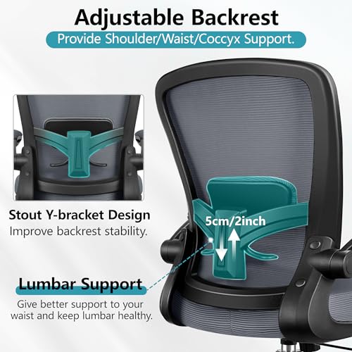 FelixKing Office Chair, Ergonomic Desk Chair Breathable Mesh Chairs Adjustable High Back Lumbar Support Flip-up Armrests, Executive Rolling Swivel Comfy Computer Chairs Home Office Dark Gray