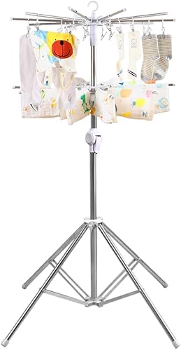 Miniatura 10 de Hershii Estante de secado de ropa plegable de 3 niveles para interiores y exteriores, soporte plegable para colgar ropa, ahorro de espacio con