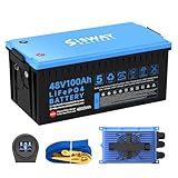 SISWAY 48V 100Ah LiFePO4 Golf Cart Battery with 48V 20A Charger, 10.24kW Peak Power, 4000+ Cycles, Battery with Lead Acid Tray Built-in Smart 200A BMS, Touch Monitor & APP Compatible for Golf Cart.