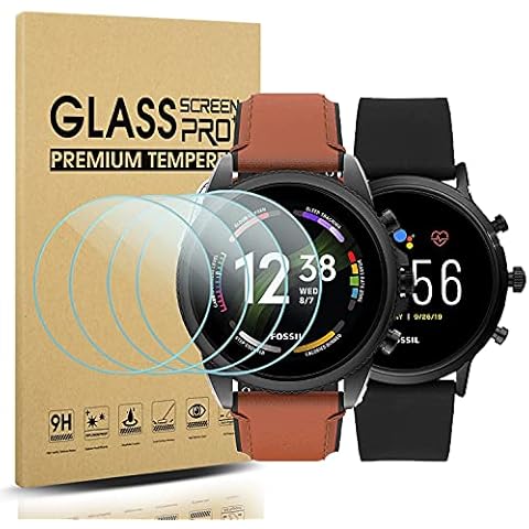 Diruite 4-Pack for Fossil Gen 6(2021)/Gen 5(2019) Screen Protector Tempered Glass for Fossil Gen 6/5 Men's(Women's) Smartwatch [2.5D 9H Hardness][Anti-Scratch][Optimized Version] Cover
