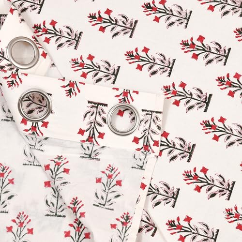 Image of BLOCKS OF INDIA Hand Block Printed Cotton Daylight Curtains with Eyelets(Set of 2 Curtains, Block 5, 7 Feet /Door, Semi Sheer, Multicolor)