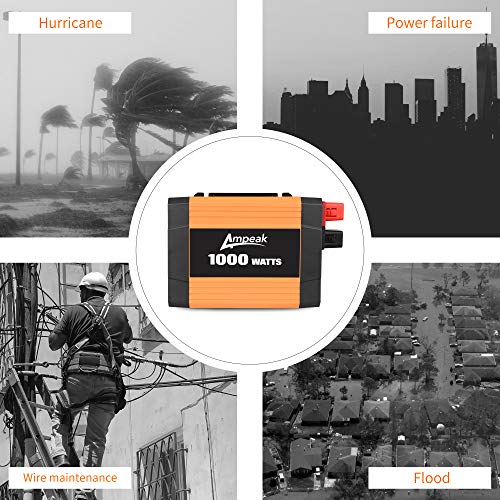 Ampeak 1000W Power Inverter Truck/RV Inverter 12V DC to 110V AC Converter with Dual AC Outlets 2.1A USB Modified Sine Wave Inverter