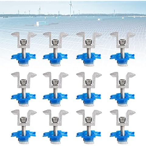 12 Sets Centre Clamp Solar Panel, Aluminium Solar Panel Bracket Mounting Clamp, Fixing Solar Module Holder with Nuts and Screws for Motorhomes, Boats, Roofs, Walls (35 mm) Cover