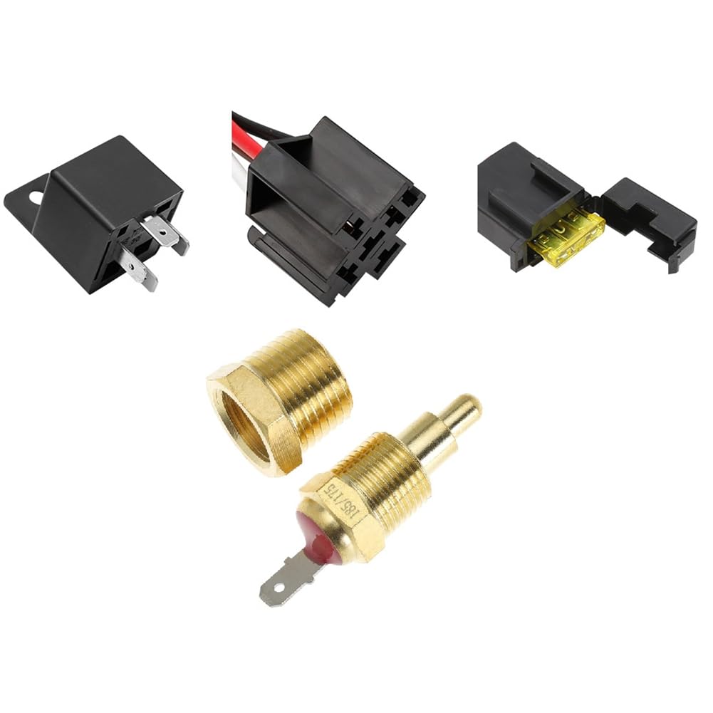 Kit de Thermostat pour Ventilateur de Refroidissement Électrique avec Interrupteur de Température 185 Marche/175 Arrêt Kit de Relais de Ventilateur Électrique pour Voiture