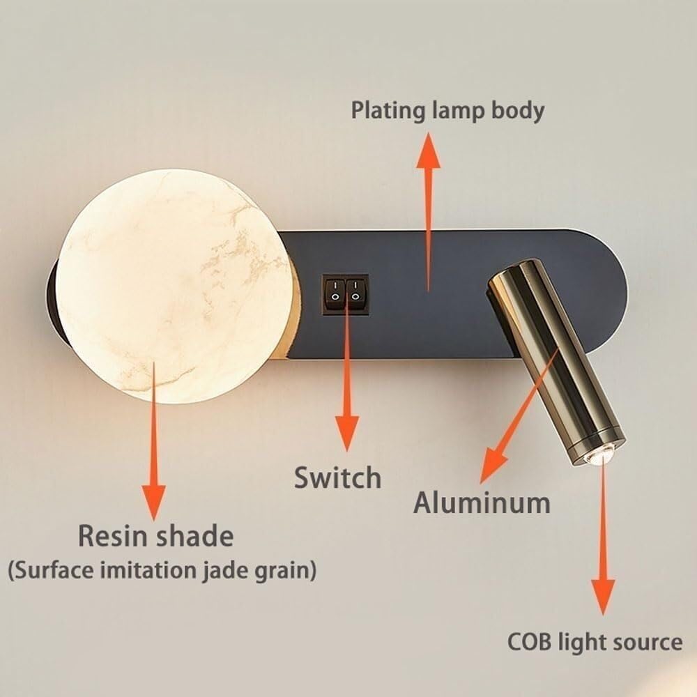 Nowoczesne lampy ścienne do wnętrz Aluminiowa lampa nocna LED Regulowany reflektor do czytania z żywicy Globus do sypialni lub biura