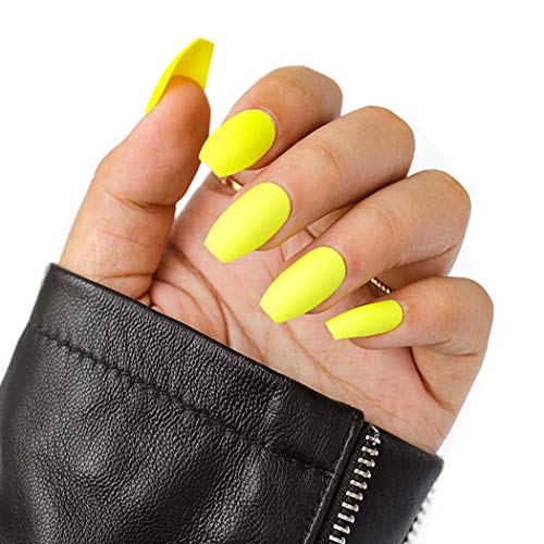 Abien Coffin Press on Nails Long Fake Nails Full Cover Artificial False Nail for Women and Girls (24 Pcs) (yelllow)