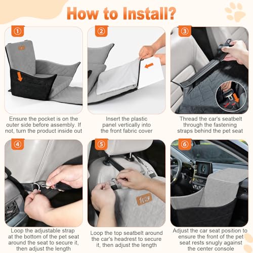 Tivray Erhöhter Hundesitz fürs Auto, Hunde Autositz für kleine & mittlere Hunde bis 16 kg, Abnehmbar & Waschbar, Memory Foam Hundesitz mit 2 Taschen & 3 Sicherheitsgurten, Schwarz+Grau